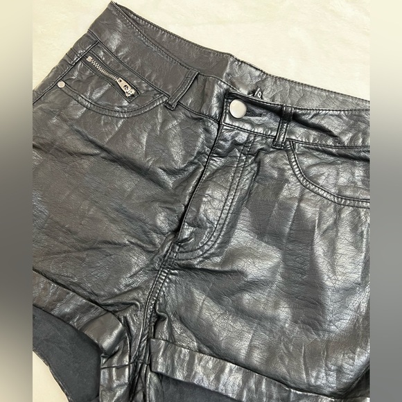 Black High Waisted Faux Leather Shorts - Picture 2 of 3